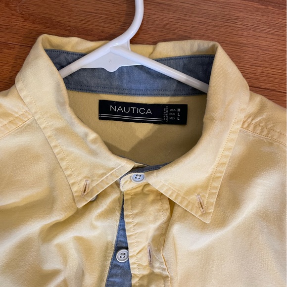 Nautica yellow button down shirt, cotton - Picture 3 of 3